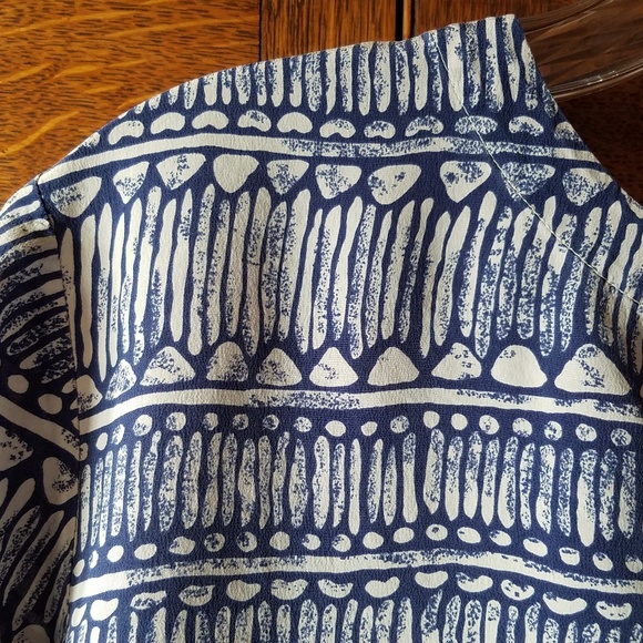 Blue & Ecru Silk Top M - Picture 3 of 5